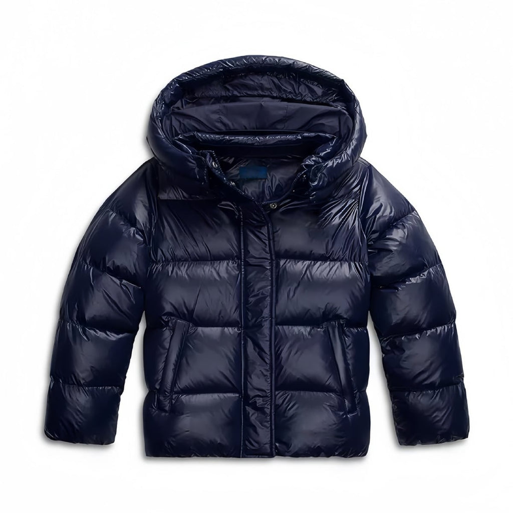 women's quilted hooded puffer jacket in dark navy