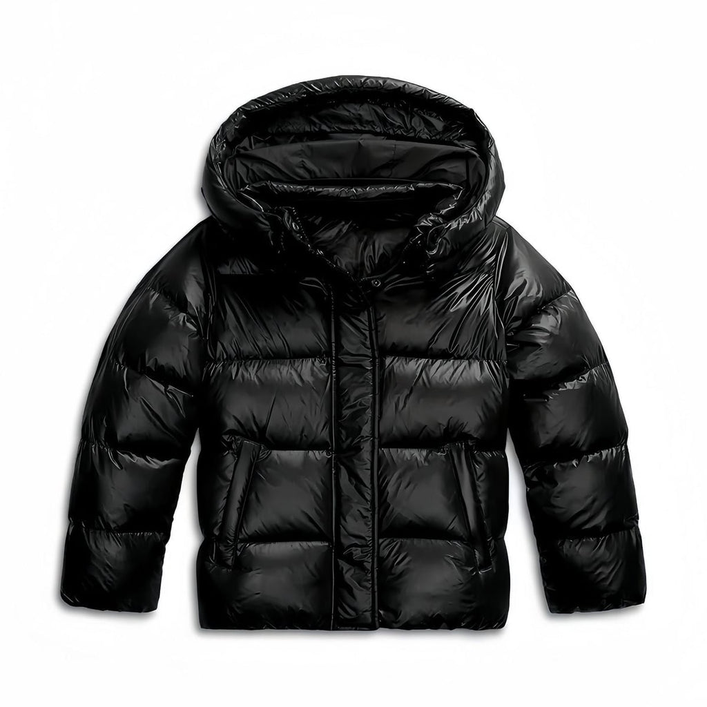 women's quilted hooded puffer jacket in black