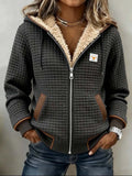 women's quilted sherpa-lined zip-up hoodie in dark gray