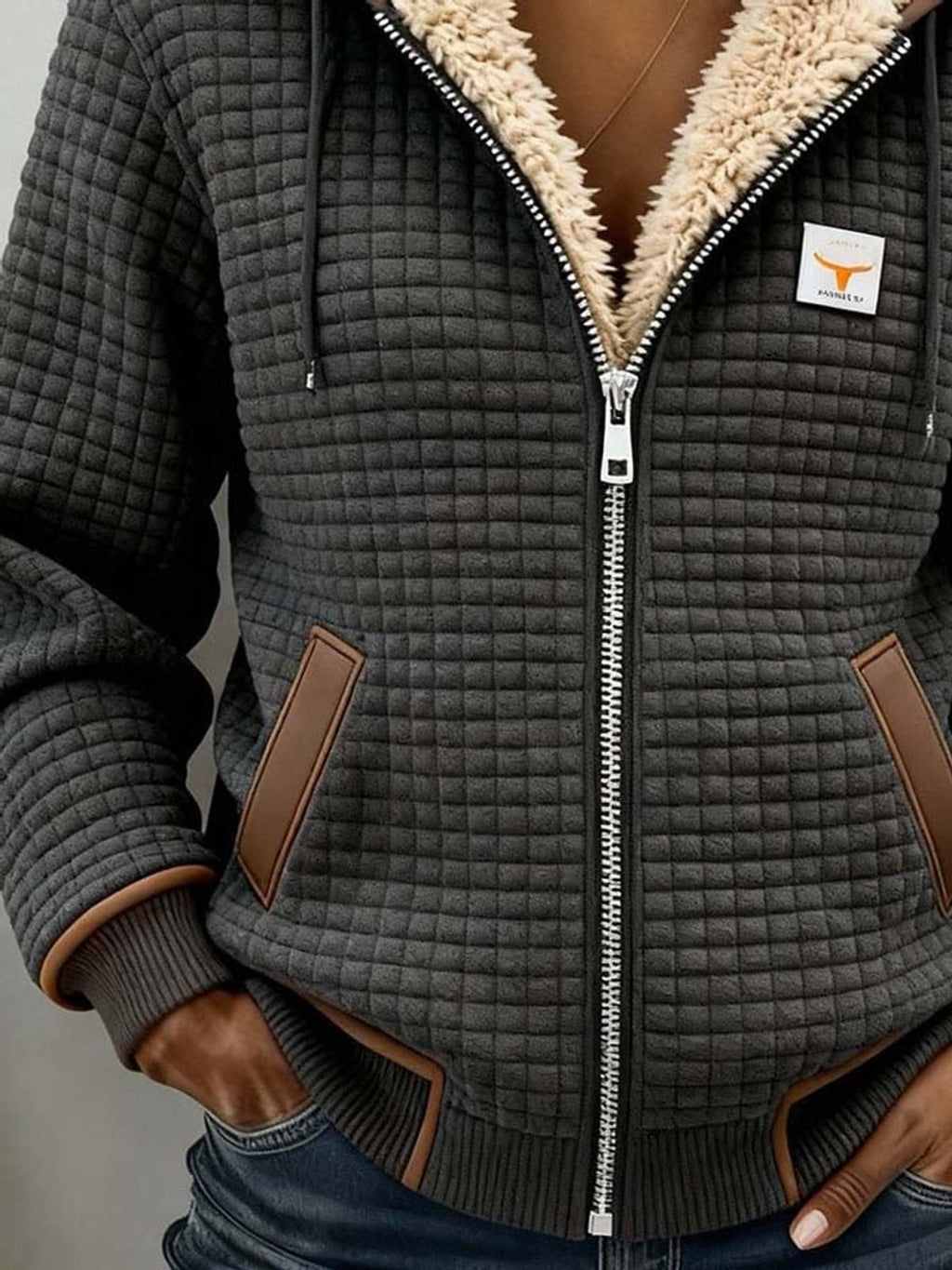 women's quilted sherpa-lined zip-up hoodie