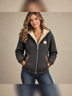 women's quilted sherpa-lined zip-up hoodie