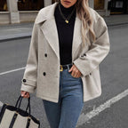 women's relaxed double-breasted jacket in light gray