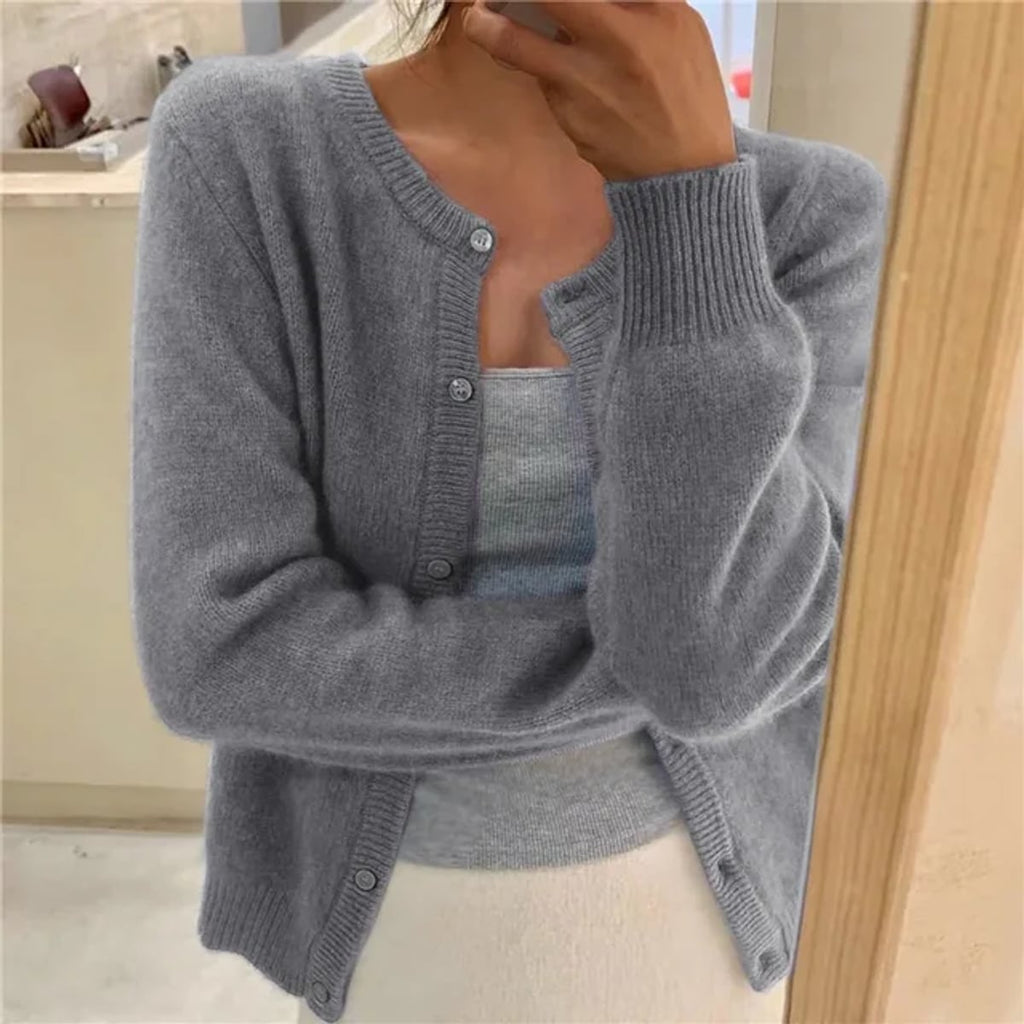 women's relaxed fit button-up cardigan sweater in gray