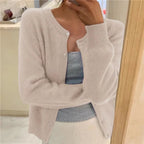 women's relaxed fit button-up cardigan sweater in beige