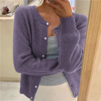 women's relaxed fit button-up cardigan sweater in mauve