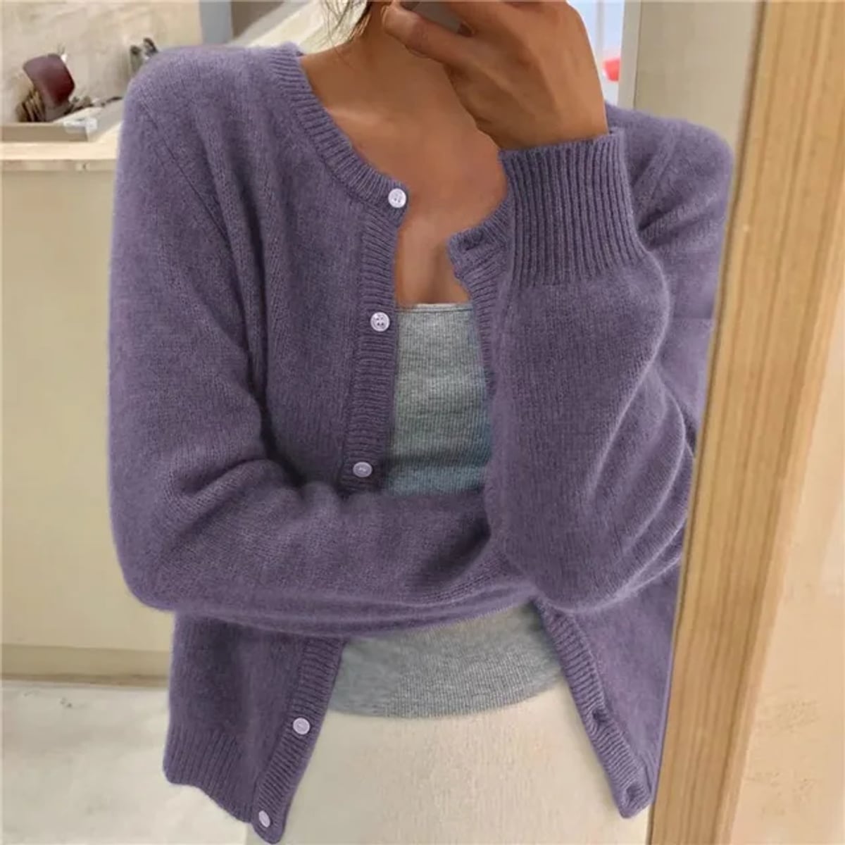 women's relaxed fit button-up cardigan sweater in mauve
