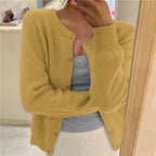 women's relaxed fit button-up cardigan sweater in yellow