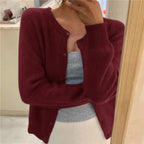women's relaxed fit button-up cardigan sweater in dark red