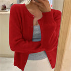 women's relaxed fit button-up cardigan sweater in red