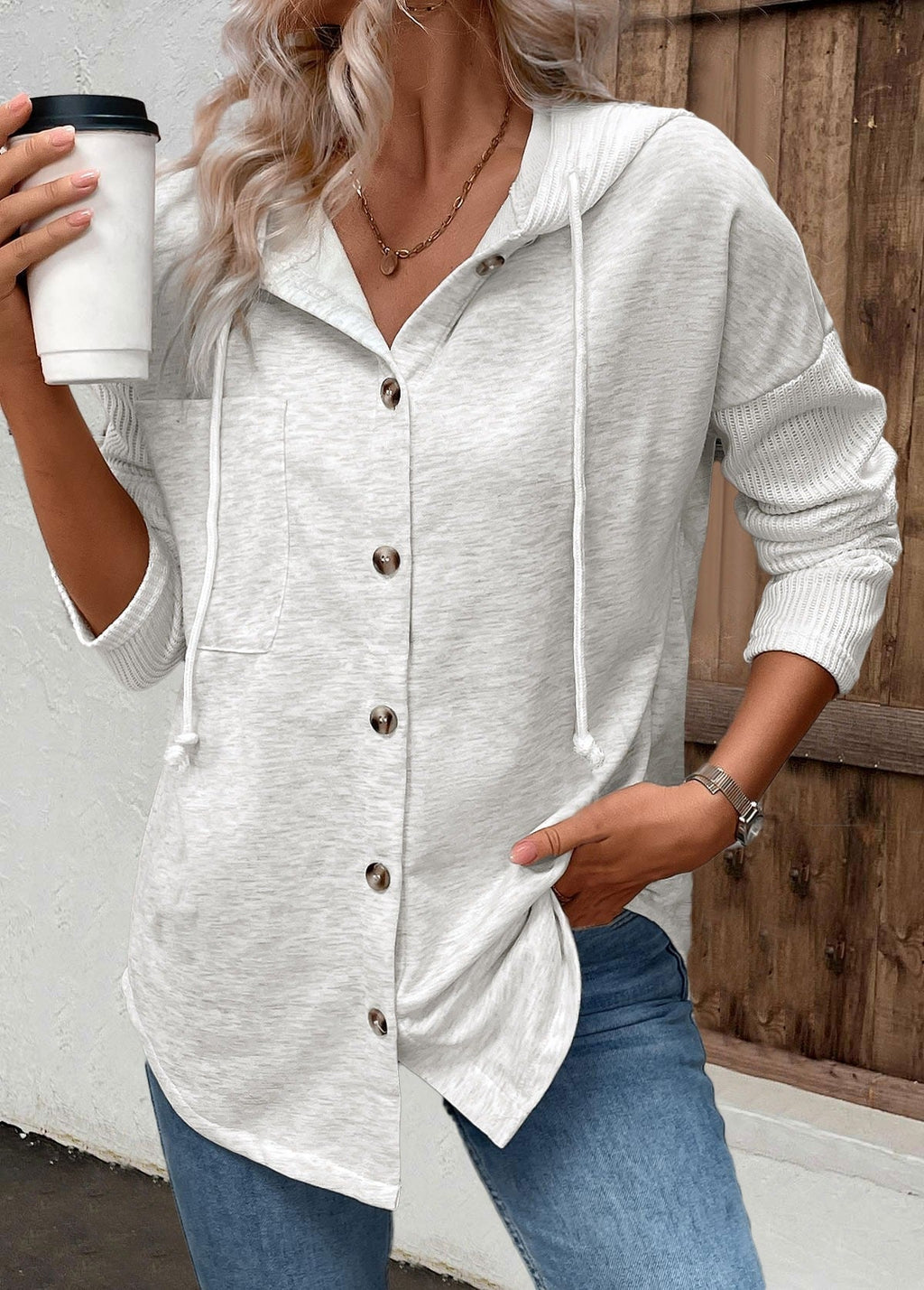 women's relaxed fit button-up hoodie