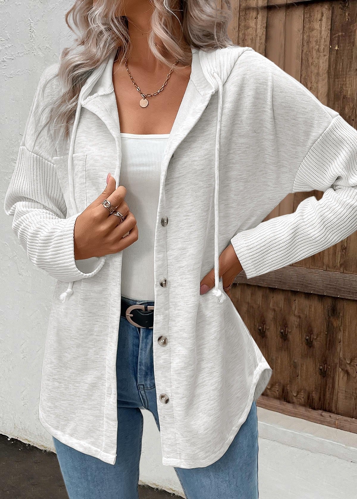 women's relaxed fit button-up hoodie