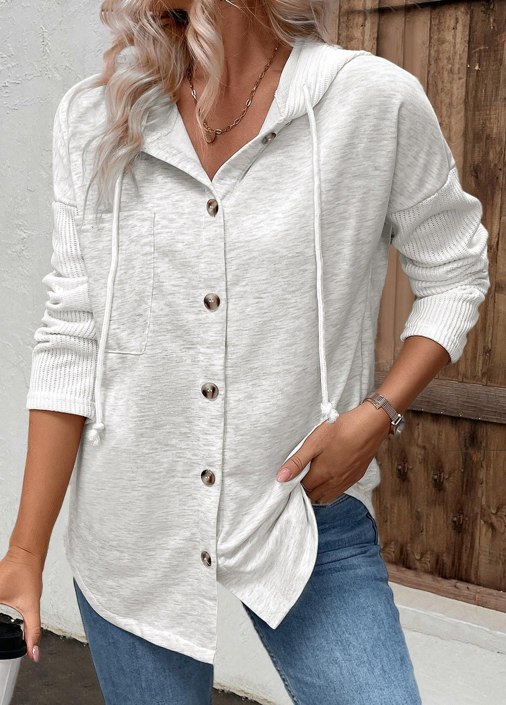 women's relaxed fit button-up hoodie