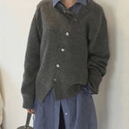 women's relaxed fit button-up knit cardigan in gray