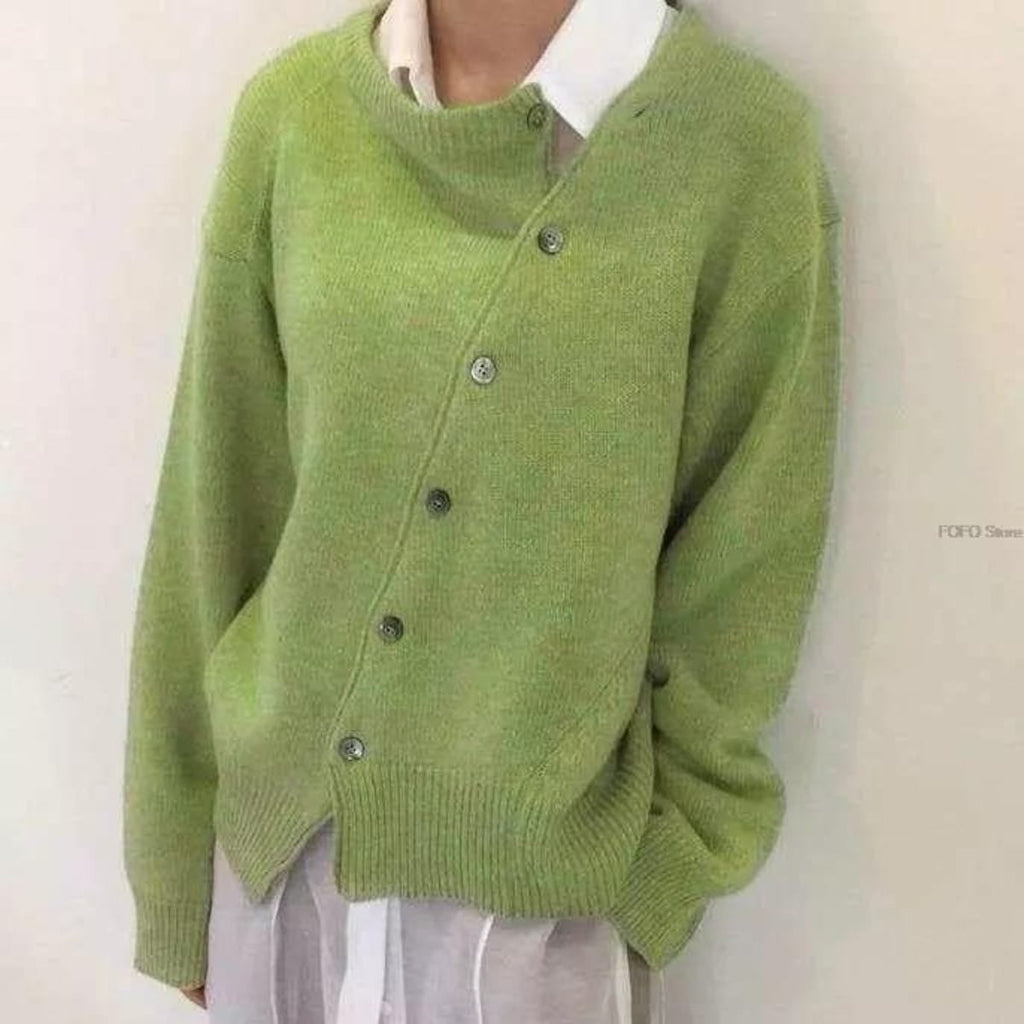 women's relaxed fit button-up knit cardigan in green