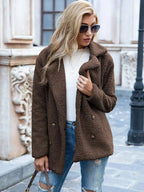 women's relaxed fit double-breasted teddy coat in brown
