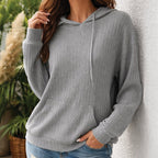 women's relaxed fit drawstring hoodie in light gray