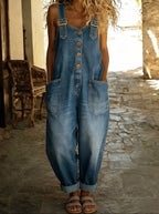 women's relaxed fit dungaree jumpsuit in denim