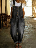 women's relaxed fit dungaree jumpsuit in black