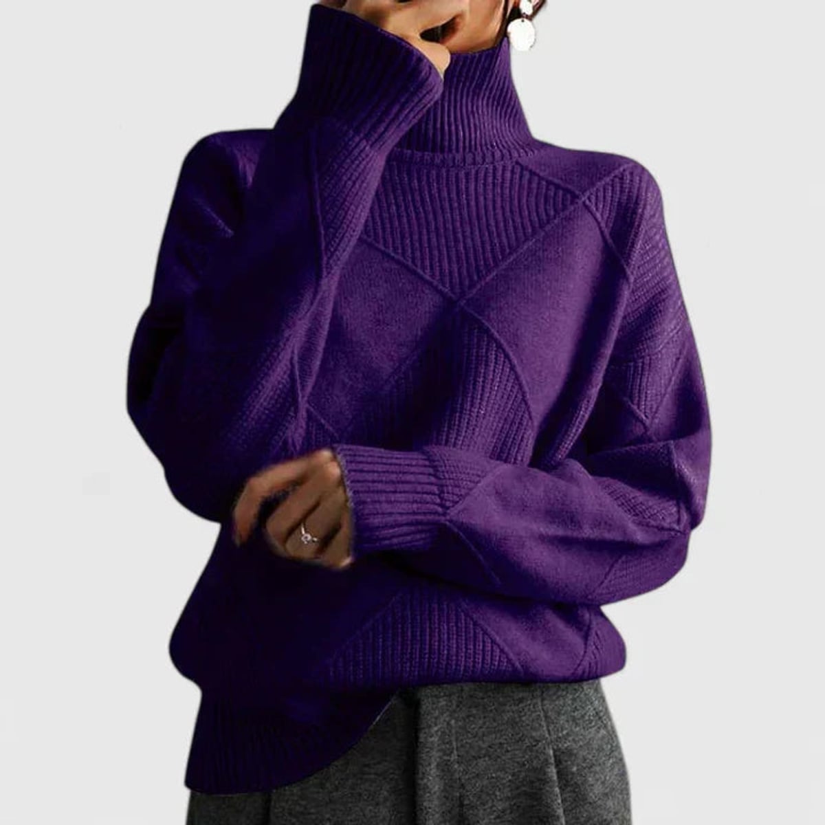 women's relaxed fit high neck sweatshirt in dark lilac