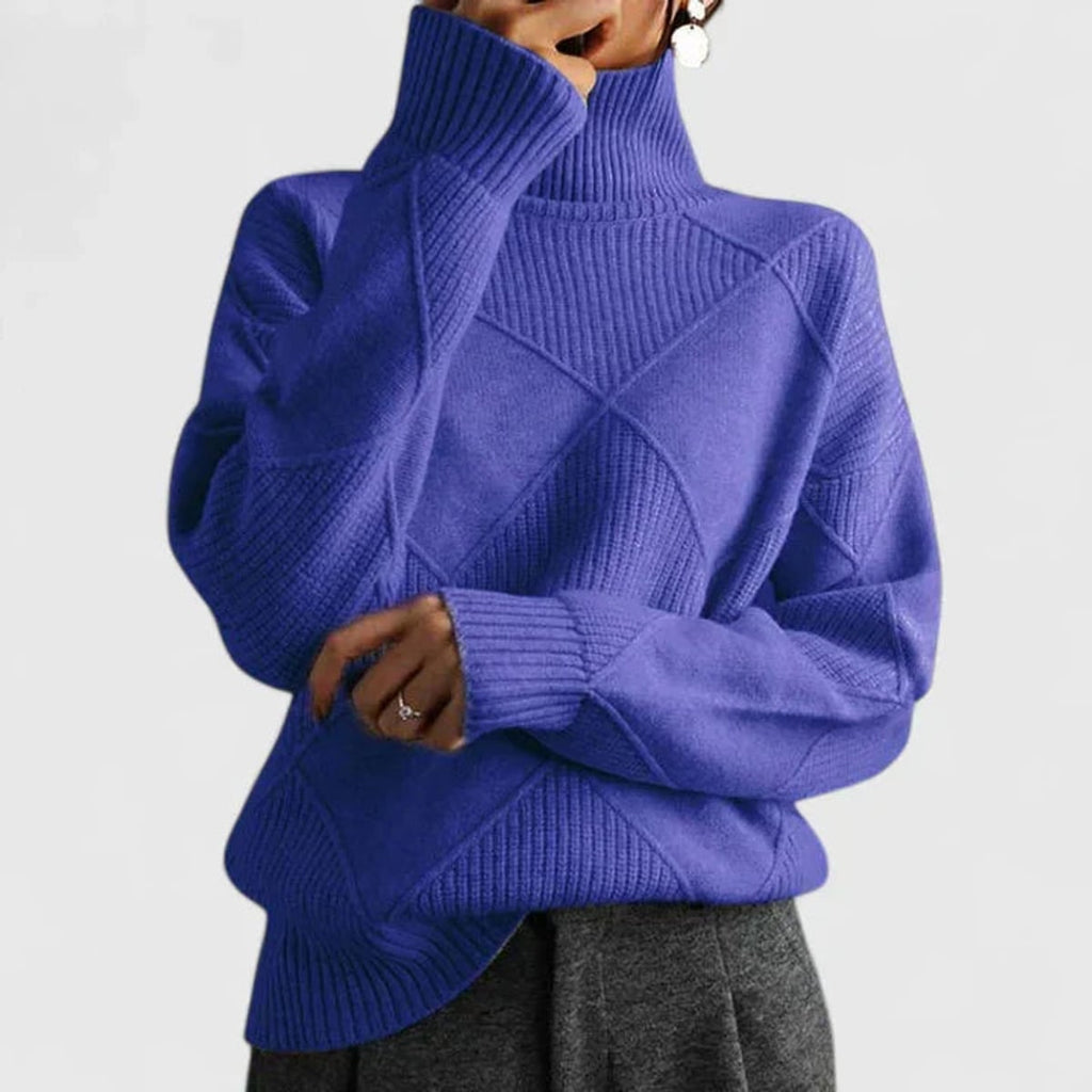 women's relaxed fit high neck sweatshirt in blue