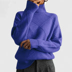 women's relaxed fit high neck sweatshirt in blue