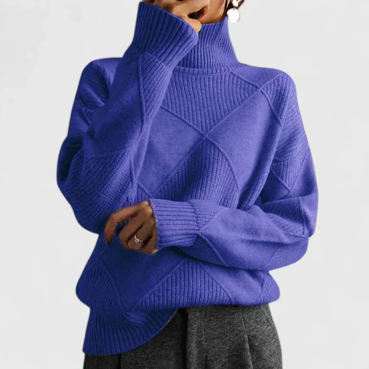 women's relaxed fit high neck sweatshirt in blue