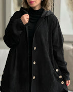 women's relaxed fit hooded longline jacket in black