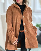 women's relaxed fit hooded longline jacket in brown