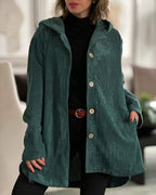 women's relaxed fit hooded longline jacket in dark green