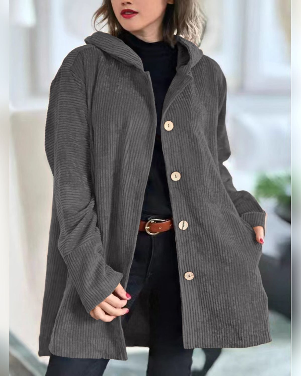 women's relaxed fit hooded longline jacket in gray