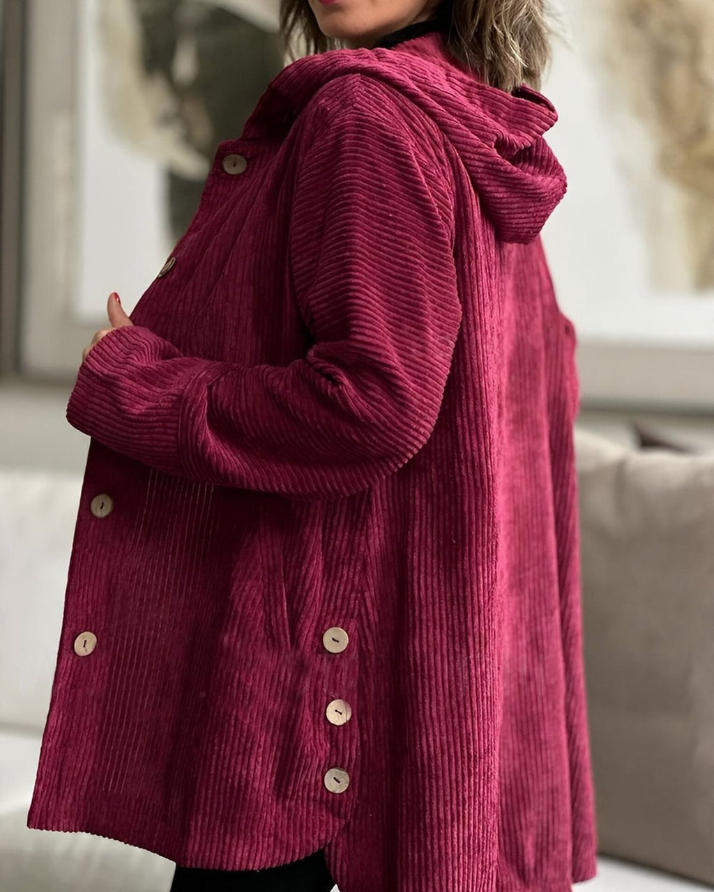 women's relaxed fit hooded longline jacket in red