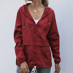 women's relaxed fit hooded raincoat in burgundy