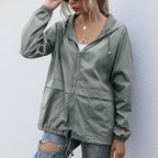 women's relaxed fit hooded raincoat in light gray