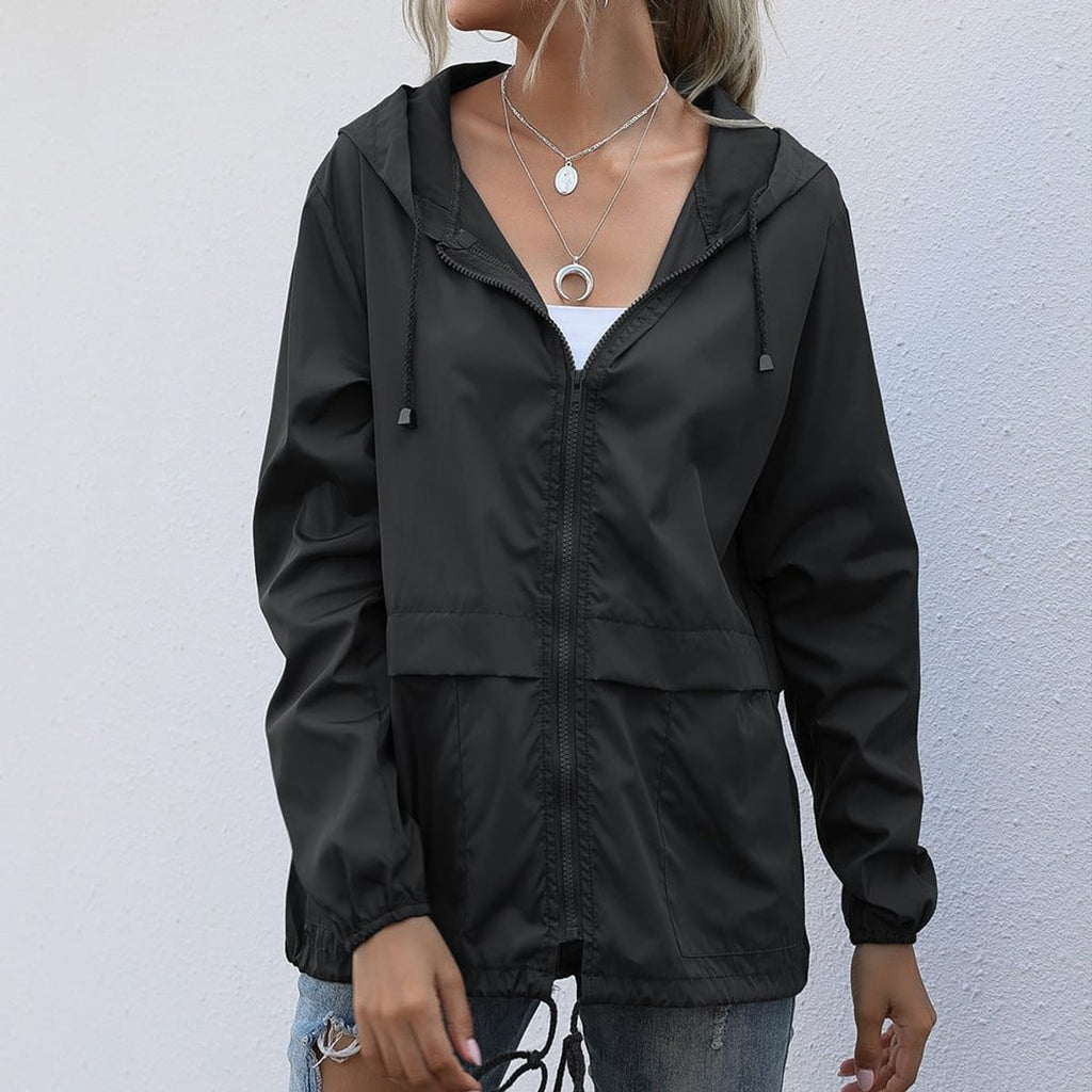 women's relaxed fit hooded raincoat in black