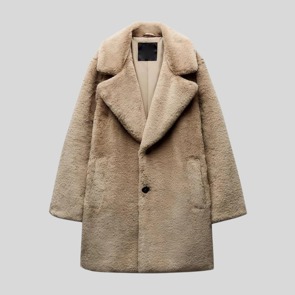 women's relaxed fit notch collar teddy coat in brown