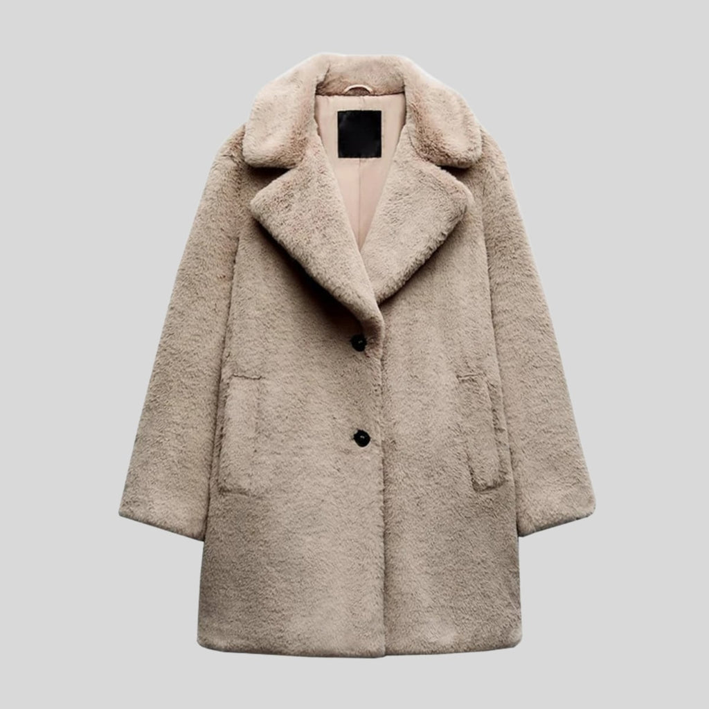 women's relaxed fit notch collar teddy coat in gray