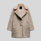women's relaxed fit notch collar teddy coat in gray