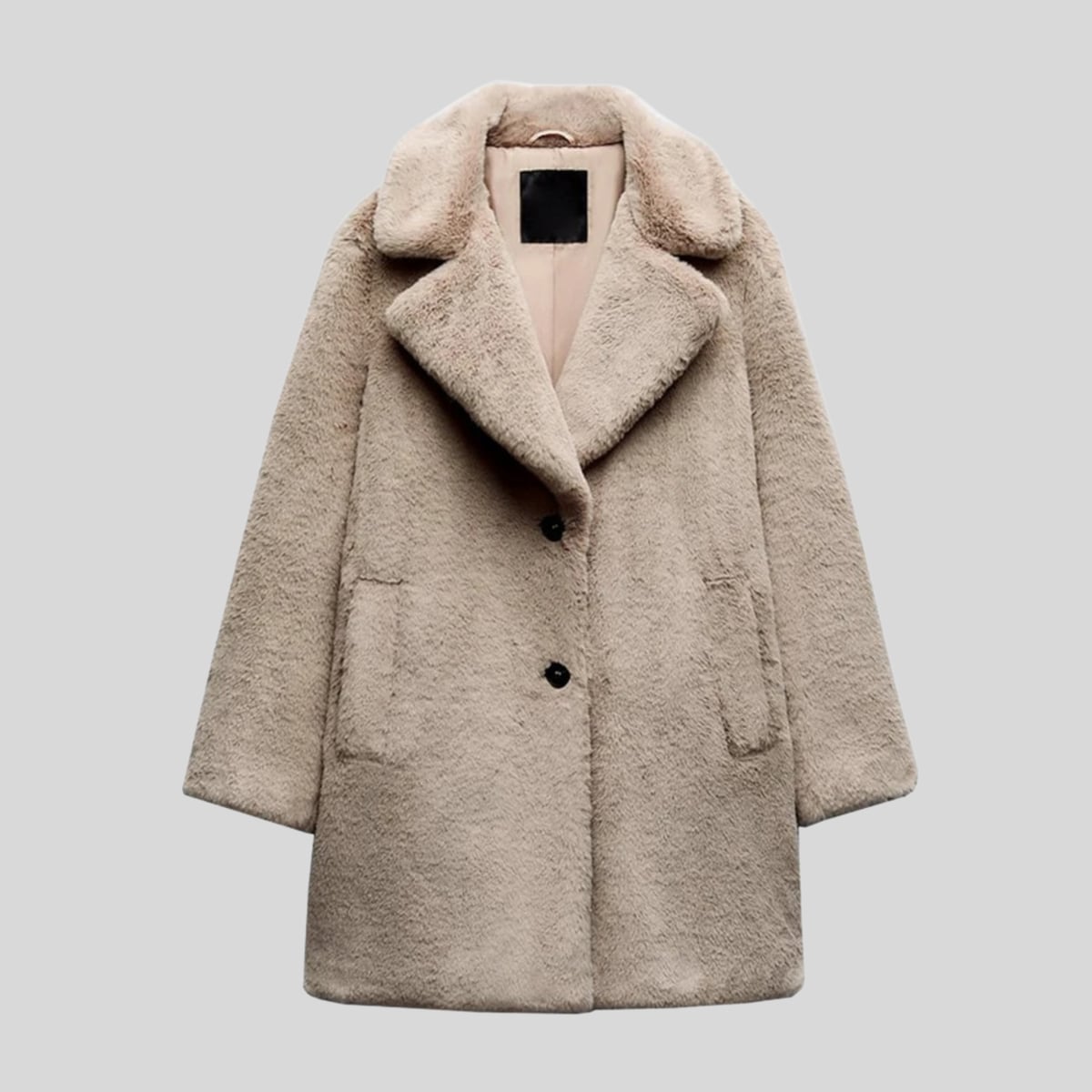 women's relaxed fit notch collar teddy coat in gray