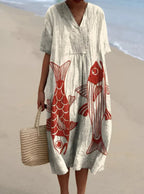 women's relaxed fit v-neck midi dress in style 3
