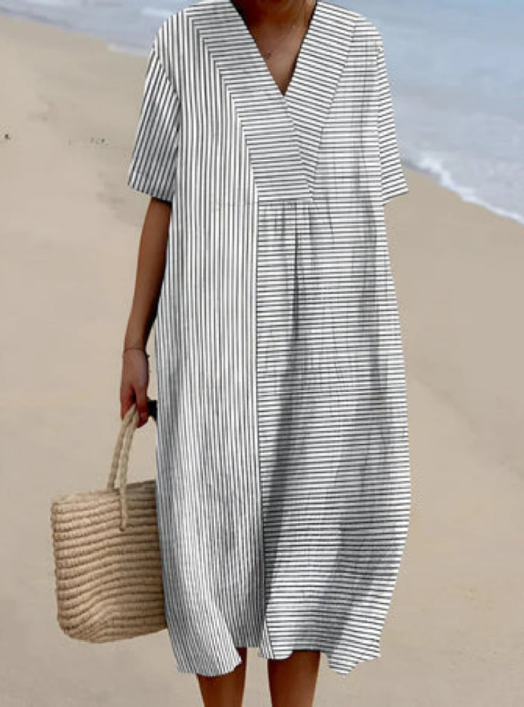 women's relaxed fit v-neck midi dress in style 2
