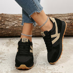 women's retro lace-up trainers in black - beige