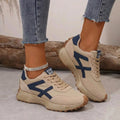 women's retro lace-up trainers in beige - blue