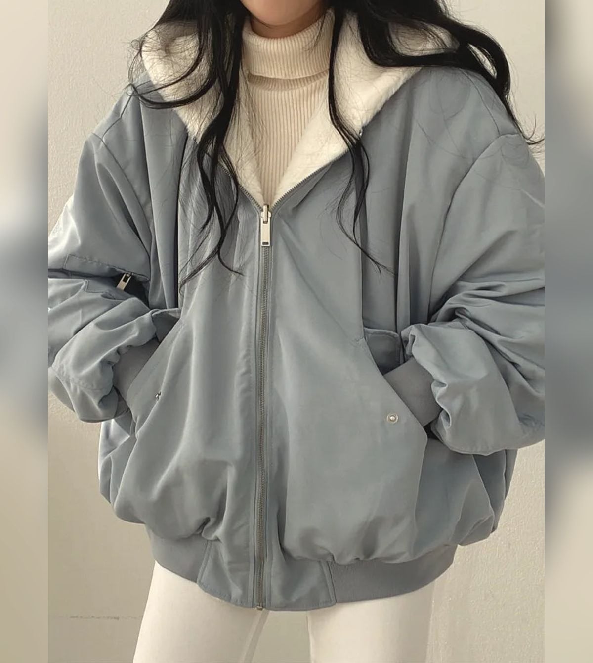 women's reversible sherpa-lined winter jacket in blue