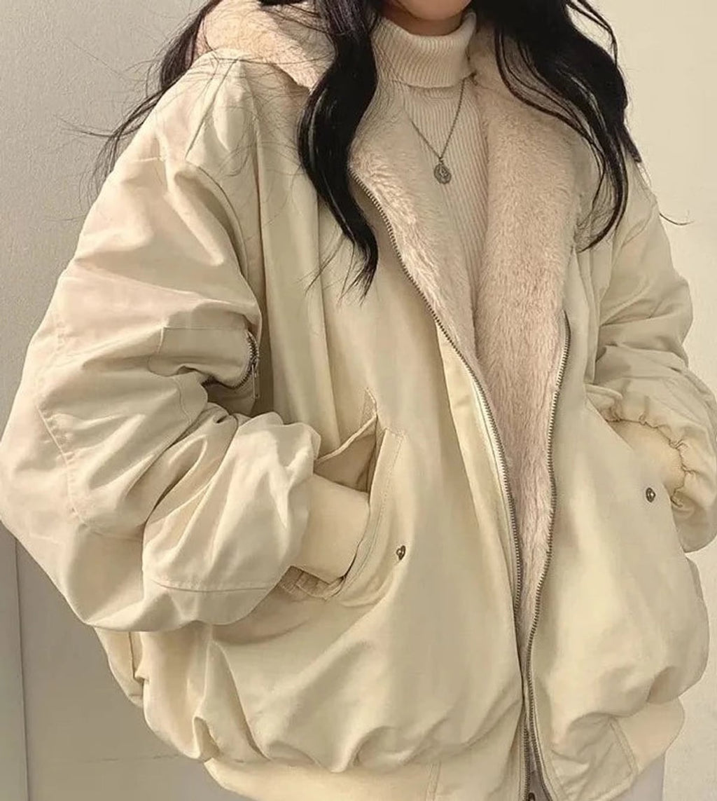 women's reversible sherpa-lined winter jacket in beige