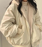 women's reversible sherpa-lined winter jacket in beige