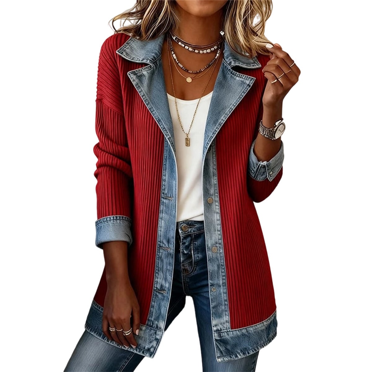 women's ribbed coat in red