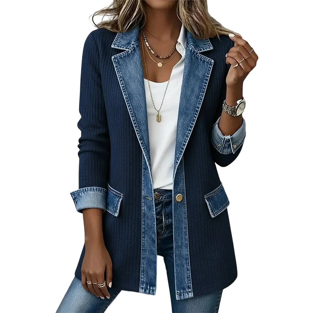 women's ribbed coat in navy blue