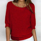 women's round neck batwing sleeve knit sweater in red