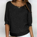 women's round neck batwing sleeve knit sweater in black