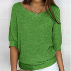 women's round neck batwing sleeve knit sweater in green